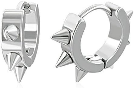 Punk Rock Style Stainless Steel Spiked Huggie Hoop Earrings