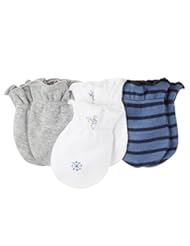 Apparel: Carters Baby 3-pack No Scratch Mittens (0-3 Months) (Grey/Blue Stripe) - Carter's