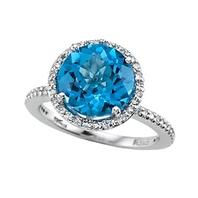 4.47 cts Genuine Blue Topaz Ring - 14kt White Gold LIFETIME WARRANTEE by Finejewelers