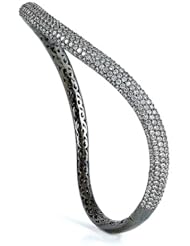 CleverEve 2013 Designer Series Sterling Silver Curvy CZ Bangle Bracelet w/ Black Rhodium Plating 7" Long x 3mm Thick