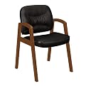 800 Series Guest Chair with Wood Arms-Black Leather/ Bourbon Cherry Finish