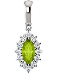 18K White Gold 8.00x4.00mm Marquise Cut Peridot and Diamond Pendant -- LIFETIME WARRANTY