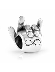 925 Sterling Silver I Love You Forever Hand Sign Bead Charm Fits Pandora Bracelet