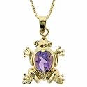 Vermeil (24k Gold over Sterling Silver) Genuine Amethyst Frog Pendant