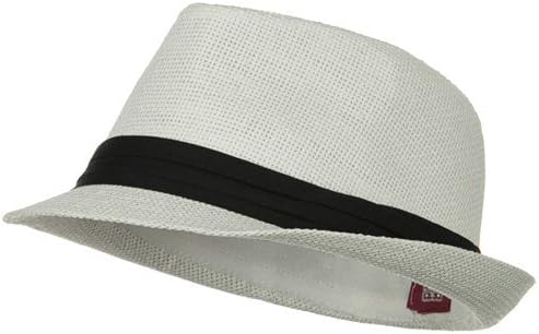 Solid Band Summer Straw Fedora - White Black W20S58B