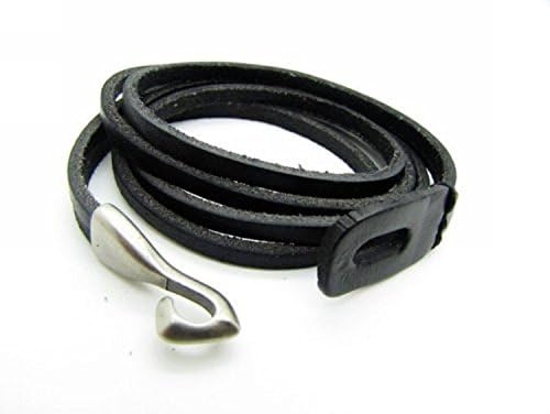 Original Tribe Men's Black Leather Alloy Bracelet, Cuff Bangle