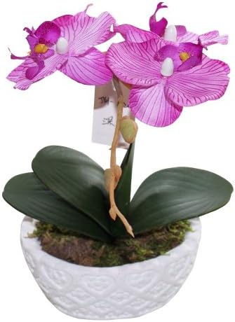 Huazhiwu 9" Silk Flowers Artificial Orchid Single Stem Arrangement 3320, Purple