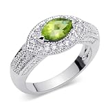 Standout 0.75 carat total weight Marquise Shape Checker Board Peridot & White CZ Size 6 Gemstone Ring in Sterling Silver