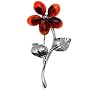 Certified Genuine Cherry Amber and Sterling Silver Flower Pin