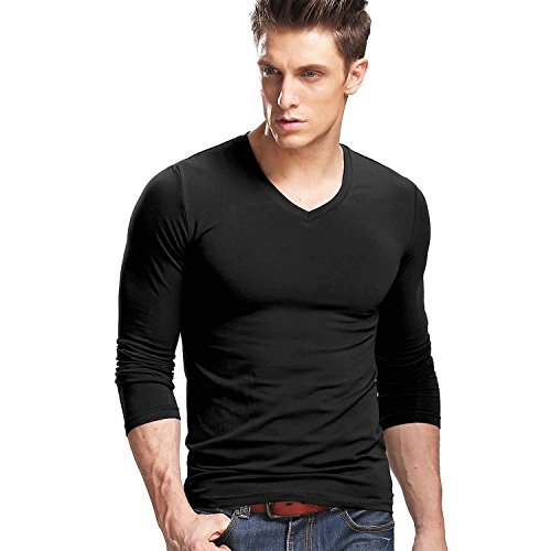 Xudian Long Sleeves Men T-shirt V-neck