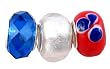 Pandora Style Three (3) Piece Charm Bead Set (Z50) - Murano Style Glass and Faceted Glass (Fits Troll too) ~ Red, Silver White and Blue