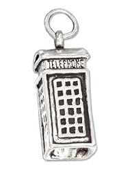 Sterling Silver Antiqued Three Dimensional British Telephone Booth Charm