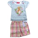 Barbie - Clothing - Girls' Blue Top with Plaid Bermuda Shorts Set Size 4