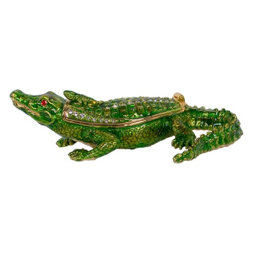 Alligator Shaped Jewelry Trinket Box in Czech Preciosa Crystals
