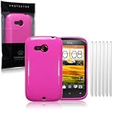 HTC Desire C Solid Hot Pink TPU Gel Skin Case / Cover + 6-in-1 Screen Protectorby Terrapin