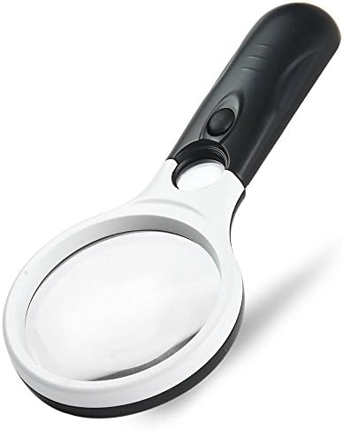 HTE 3 LED Light 3X 45X Handheld Magnifier Reading Magnifying Glass Lens Jewelry Loupe White and Black