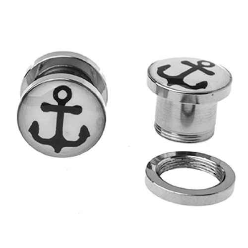 BodyJ4You Anchor Plugs Stainless Steel Screw Fit Double Flare Anchor Plugs 8G-00G (2 Pieces)