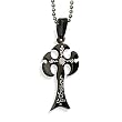 Stainless Steel Black Plated Cross With Laser Designs on 24 inch Polished Ball Chain