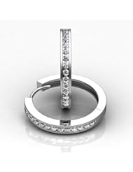 14KT White Gold Sleek and Stylish Channel Set Diamond Hoop Earrings containing Thirty Round Brilliant Cut Diamonds Total. 5/8 CTW