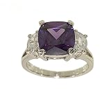 Fancy Cut Three Stone Fashion Ring in Amethyst and Clear Cubic Zirconia