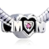 Pink Crystal Mom Heart Bead - Pandora Beads Charm & Bracelet Compatible