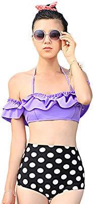 Sexy Vintage Purple Layer Top High Waist Polka Dot Bikini Small Size