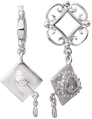 Storywheel® Created White Sapphire Graduation Hat Dangle Bead / Charm in 925 Sterling Silver