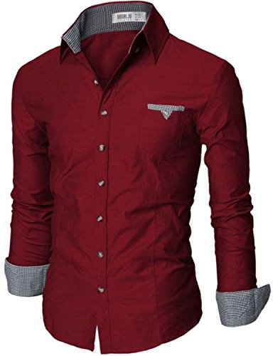Doublju Mens Tailored Fit Button Down Plaid Flannel Casual Shirt WINE, Tag X-Large, US Medium