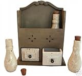 Spice Rack with 3 Ceramic Rooster Jars 2 Ceramic Drawers