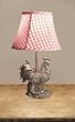 Rooster Table Lamp with Red and White Fabric Shade