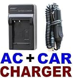 AC Wall Charger + Car Charger Adapter for Panasonic DMC-FX700, DMC-FX75, DMC-ZR1, DMC-ZS1, DMC-ZS3, DMC-ZS5, DMC-ZX1, TZ6, TZ7