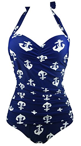 Cocoship navy blue 1950s retro vintage one piece monokini white a…