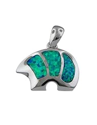 925 Silver Rhodium Blue Opal Bear Pendant Hawaiian Silver Jewelry