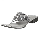 J Renee Women's Jersey Sandal with Beaded Thong,Silver,5 M