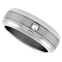 Stainless Steel 5/16 in. (8 mm) Dome Band w/ Single CZ Stone (Available in Sizes 8 to 14), size 13