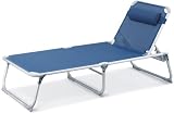 Produkt-Bild: Design Sonnenliege 200x67x35cm blau (faltbar, sehr bequem, extra breit, mit Kopfkissen, sehr stabil)