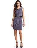 Suzi Chin Womens Sleeveless Draped Beaded Belt Dress