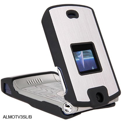 Motorola Razr V3 Silver Black Brushed Aluminum Rubberize Crystal Snap-on Case