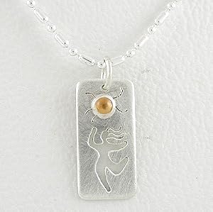 Celestial Dancing Goddess Pendant in Sterling Silver with Citrine Gemstone on a 16" Sterling Bead Chain, #8569