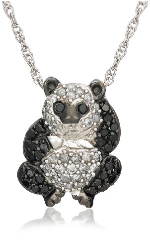 Sterling Silver Black and White Diamond Panda Pendant, (0.75 cttw)