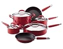KitchenAid Gourmet Essentials 10-Piece Hard-Base Porcelain Aluminum Nonstick Cookware Set, Red