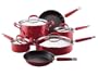 KitchenAid Gourmet Essentials 10-Piece Hard-Base Porcelain Aluminum Nonstick Cookware Set, Red