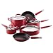 KitchenAid Gourmet Essentials 10-Piece Hard-Base Porcelain Aluminum Nonstick Cookware Set, Red