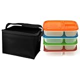 EasyLunchboxes 3-compartment Food Containers (Set of 4) and EasyLunchboxes Insulated Lunch Cooler Bag, Black