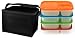 EasyLunchboxes 3-compartment Bento Containers (Set of 4) with insulated, non-vinyl Lunch Cooler Bag, Black