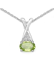 0.10 Carat Genuine Peridot and 0.01 ct. t.w. Genuine Diamond Accents Sterling Silver Pendant Necklace. 18"