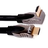 Produkt-Bild: PureMounts - Premium High Speed HDMI Flach-Kabel mit Ethernet-Channel. Version 1.4 / 3D. HDMI Stecker auf HDMI Stecker 90&deg; gewinkelt. Optimal f&uuml;r seitliseitliche HDMI Anschl&uuml;sse und flache Wandmontage, um es gewinkelt und rechtwinklig zu stecken. Farbe: Schwarz. L&auml;nge: 3,00m kurz