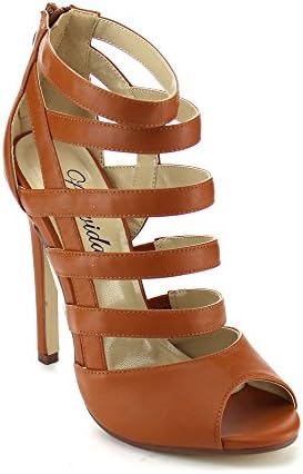 ATREVIDA KALILA-03 Women's Strappy Gladiator Style Peep Toe Dress Pumps, Color:CAMEL, Size:10