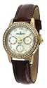 Peugeot Women's Gold-Tone Swarovski® Crystal Accented Multi-Function Brown Leather Strap Watch #3025