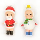 TINSEL TOTS Baby Doll Kewpie-style Santa Snowman Christmas Ornaments Set of 2
